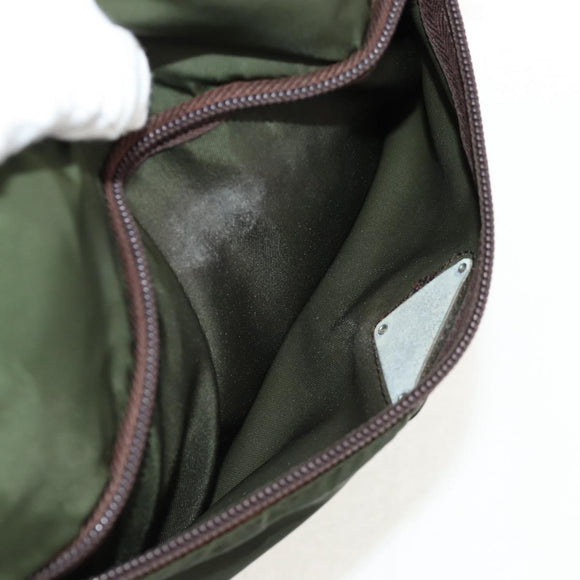 PRADA Shoulder Bag Nylon Khaki Silver Auth 158481