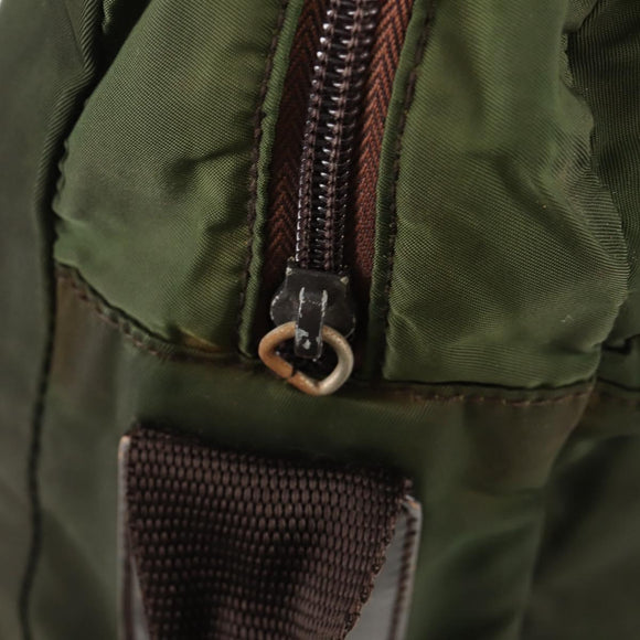 PRADA Shoulder Bag Nylon Khaki Silver Auth 158481