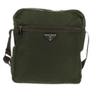 PRADA Shoulder Bag Nylon Khaki Silver Auth 158481-2