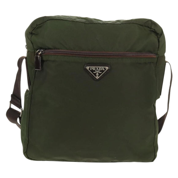 PRADA Shoulder Bag Nylon Khaki Silver Auth 158481