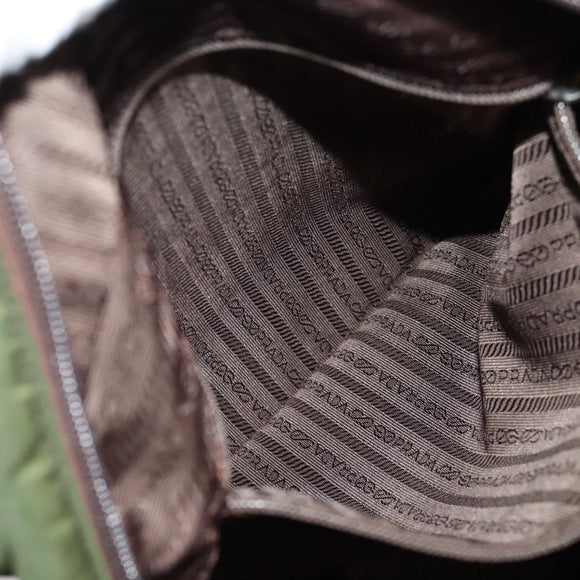 PRADA Shoulder Bag Nylon Khaki Silver Auth 158481