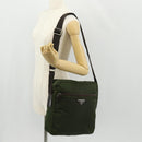 PRADA Shoulder Bag Nylon Khaki Silver Auth 158481-25
