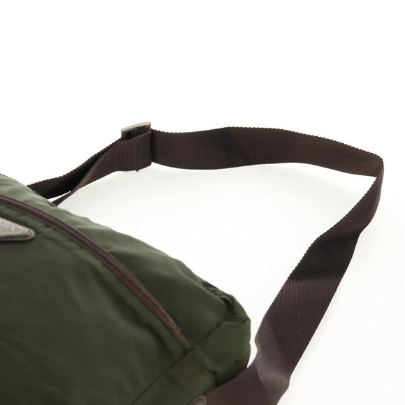 PRADA Shoulder Bag Nylon Khaki Silver Auth 158481