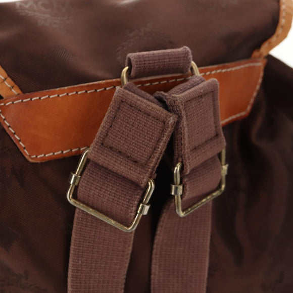 MCM Logogram Vicetos Backpack Nylon Brown Gold Auth 158482