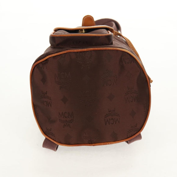 MCM Logogram Vicetos Backpack Nylon Brown Gold Auth 158482