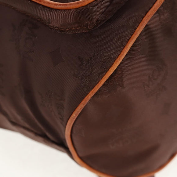 MCM Logogram Vicetos Backpack Nylon Brown Gold Auth 158482