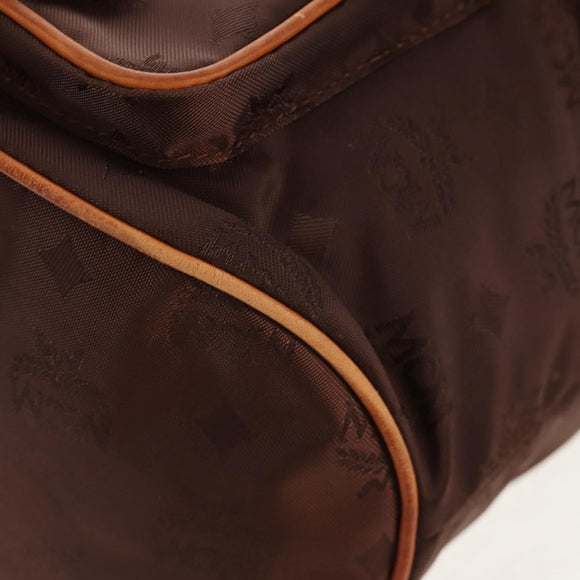 MCM Logogram Vicetos Backpack Nylon Brown Gold Auth 158482