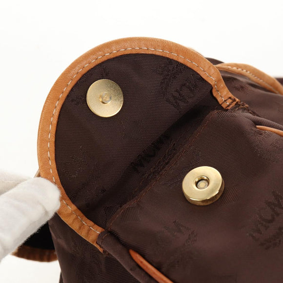 MCM Logogram Vicetos Backpack Nylon Brown Gold Auth 158482
