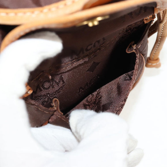 MCM Logogram Vicetos Backpack Nylon Brown Gold Auth 158482