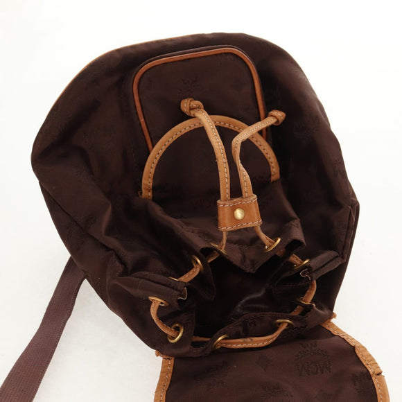 MCM Logogram Vicetos Backpack Nylon Brown Gold Auth 158482