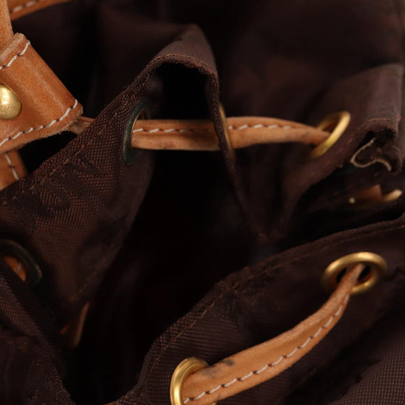 MCM Logogram Vicetos Backpack Nylon Brown Gold Auth 158482