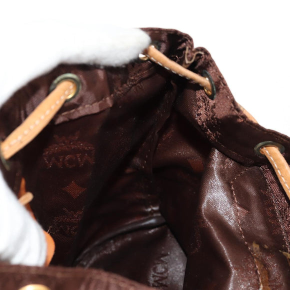 MCM Logogram Vicetos Backpack Nylon Brown Gold Auth 158482