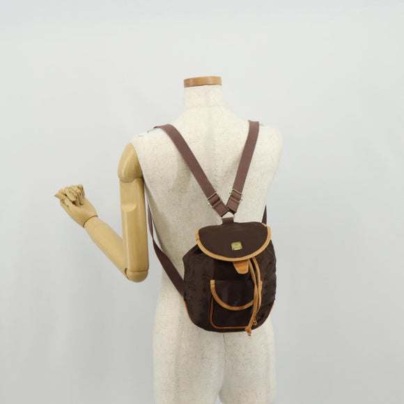 MCM Logogram Vicetos Backpack Nylon Brown Gold Auth 158482