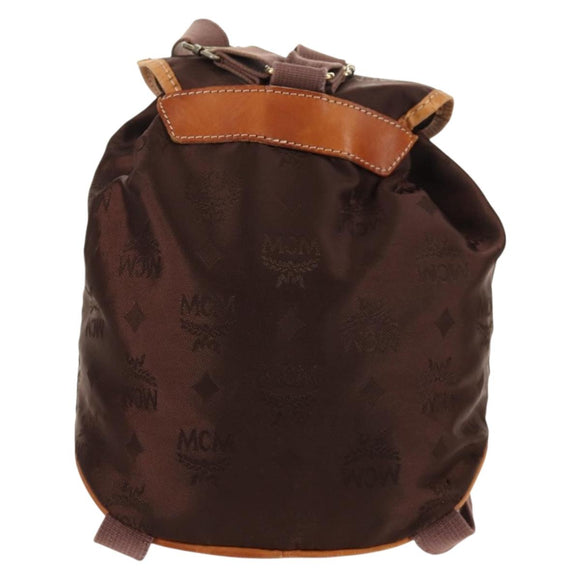 MCM Logogram Vicetos Backpack Nylon Brown Gold Auth 158482