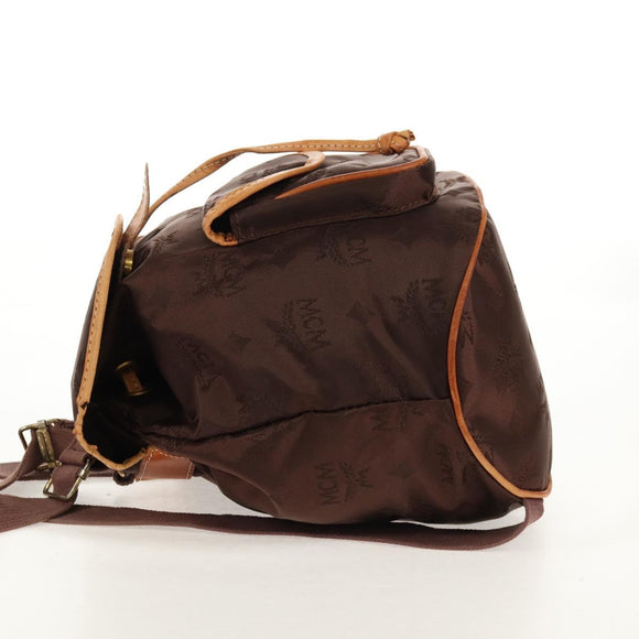 MCM Logogram Vicetos Backpack Nylon Brown Gold Auth 158482