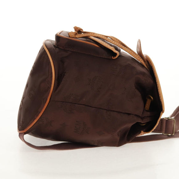 MCM Logogram Vicetos Backpack Nylon Brown Gold Auth 158482