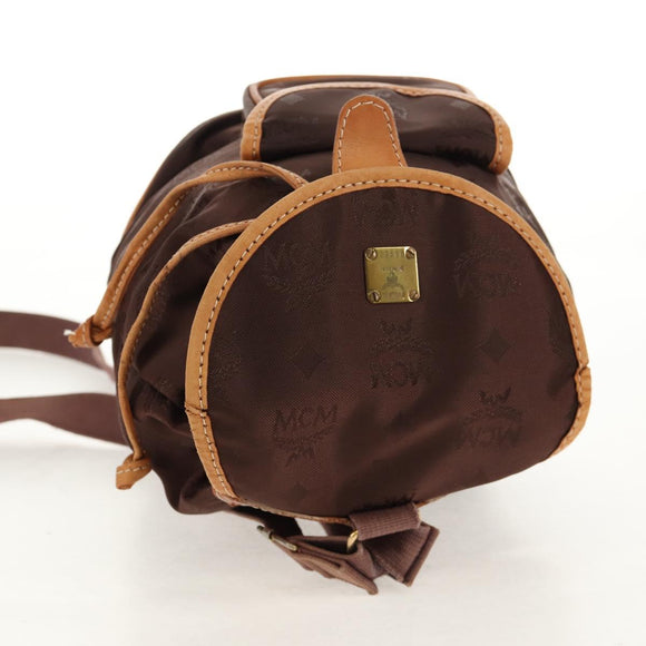 MCM Logogram Vicetos Backpack Nylon Brown Gold Auth 158482