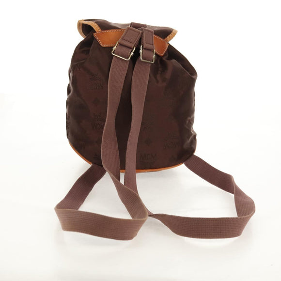 MCM Logogram Vicetos Backpack Nylon Brown Gold Auth 158482