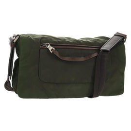 PRADA Shoulder Bag Nylon Khaki Silver Auth 158484
