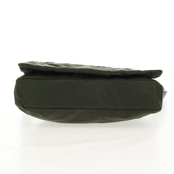 PRADA Shoulder Bag Nylon Khaki Silver Auth 158484