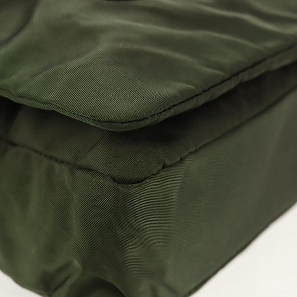 PRADA Shoulder Bag Nylon Khaki Silver Auth 158484