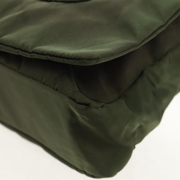 PRADA Shoulder Bag Nylon Khaki Silver Auth 158484