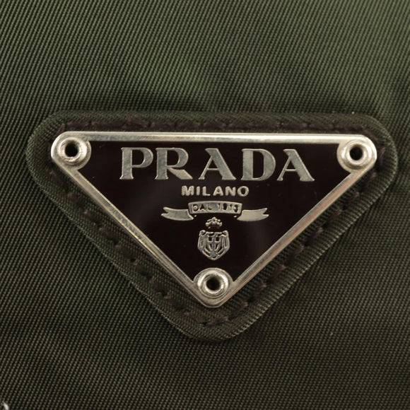 PRADA Shoulder Bag Nylon Khaki Silver Auth 158484