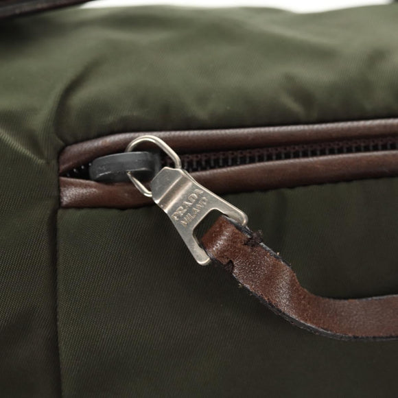 PRADA Shoulder Bag Nylon Khaki Silver Auth 158484