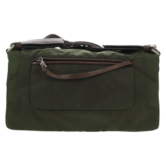 PRADA Shoulder Bag Nylon Khaki Silver Auth 158484