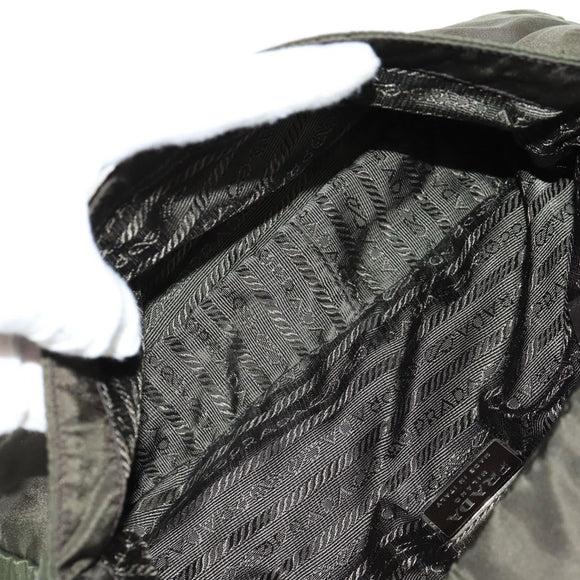 PRADA Shoulder Bag Nylon Khaki Silver Auth 158484