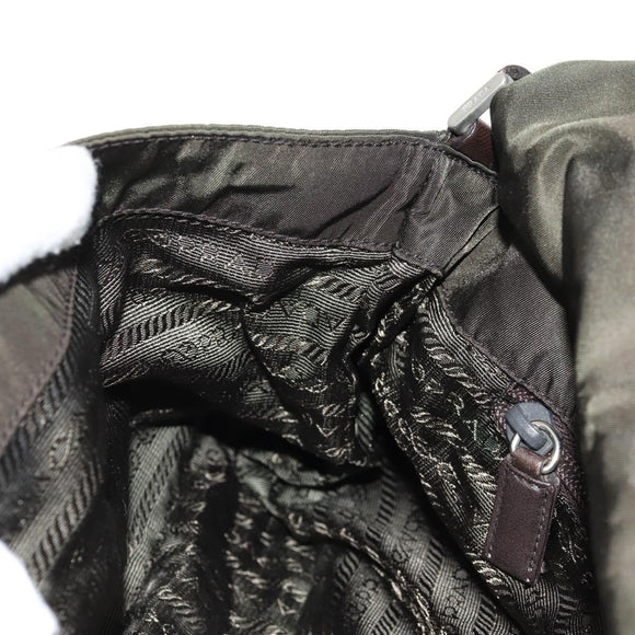 PRADA Shoulder Bag Nylon Khaki Silver Auth 158484