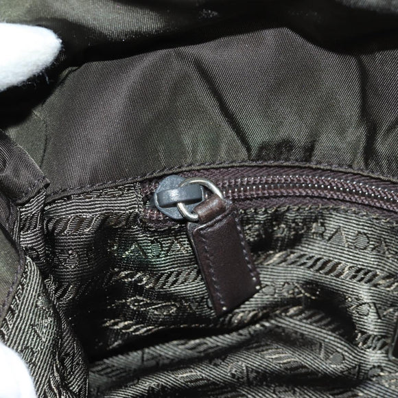 PRADA Shoulder Bag Nylon Khaki Silver Auth 158484