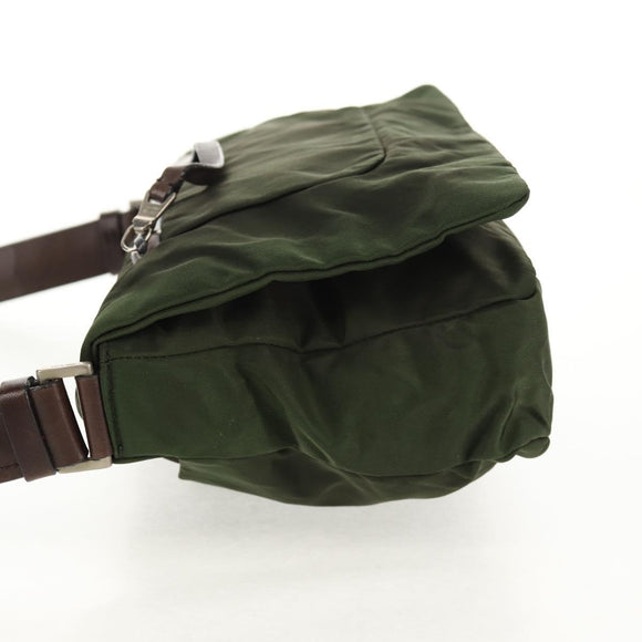 PRADA Shoulder Bag Nylon Khaki Silver Auth 158484