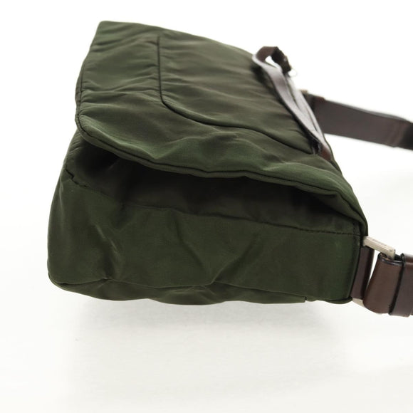 PRADA Shoulder Bag Nylon Khaki Silver Auth 158484