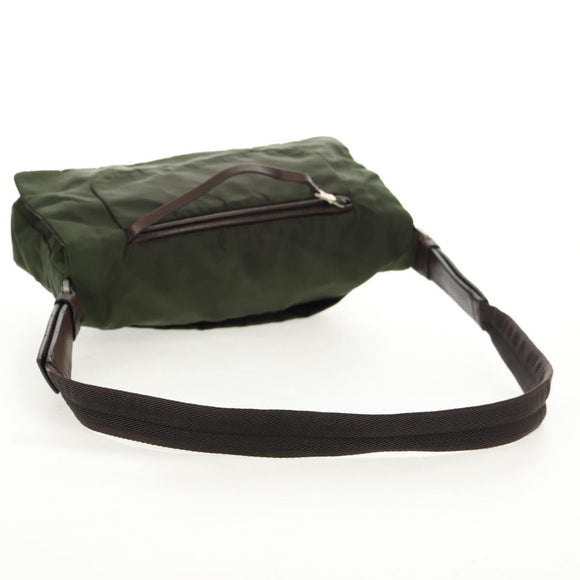 PRADA Shoulder Bag Nylon Khaki Silver Auth 158484