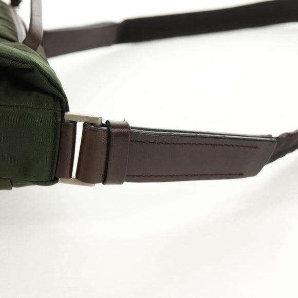 PRADA Shoulder Bag Nylon Khaki Silver Auth 158484