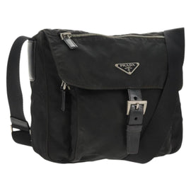 PRADA Shoulder Bag Nylon Silver Black Auth 158486