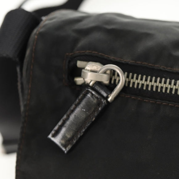PRADA Shoulder Bag Nylon Silver Black Auth 158486