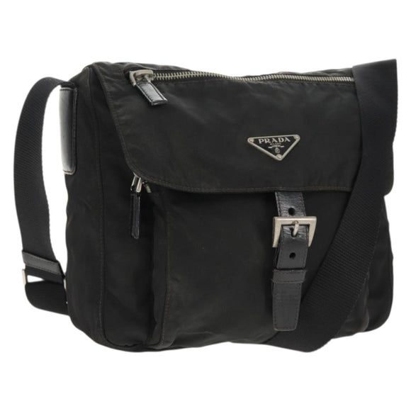 PRADA Shoulder Bag Nylon Silver Black Auth 158486