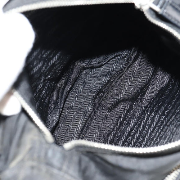 PRADA Shoulder Bag Nylon Silver Black Auth 158486