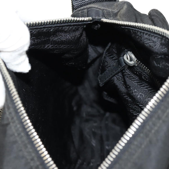 PRADA Shoulder Bag Nylon Silver Black Auth 158486