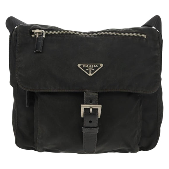 PRADA Shoulder Bag Nylon Silver Black Auth 158486