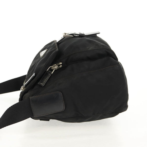 PRADA Shoulder Bag Nylon Silver Black Auth 158486
