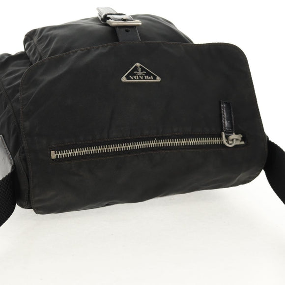 PRADA Shoulder Bag Nylon Silver Black Auth 158486