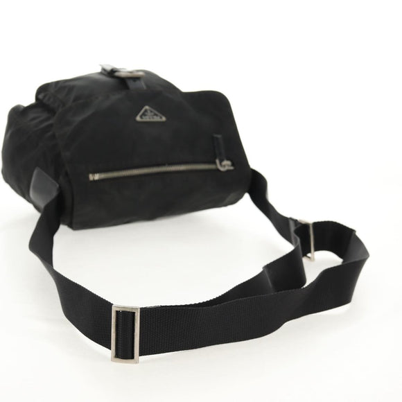 PRADA Shoulder Bag Nylon Silver Black Auth 158486