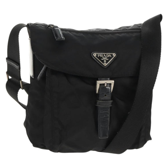 PRADA Shoulder Bag Nylon Silver Black Auth 158487