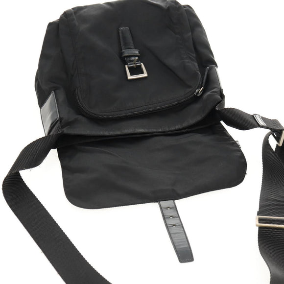 PRADA Shoulder Bag Nylon Silver Black Auth 158487