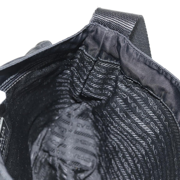 PRADA Shoulder Bag Nylon Silver Black Auth 158487