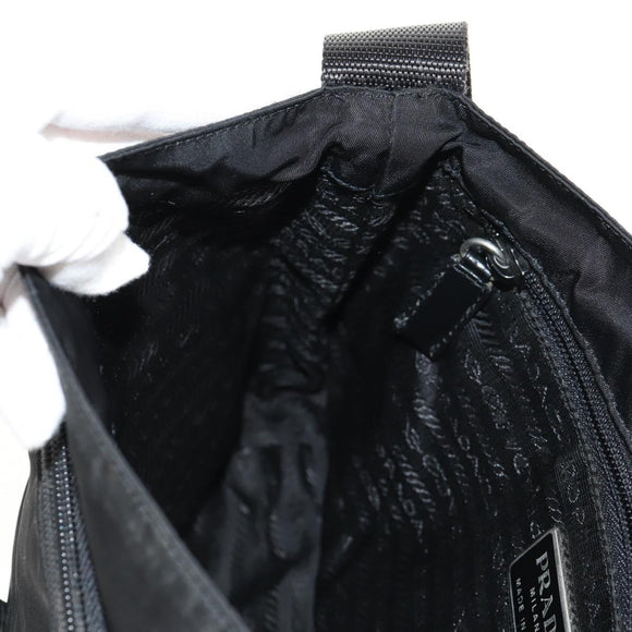 PRADA Shoulder Bag Nylon Silver Black Auth 158487