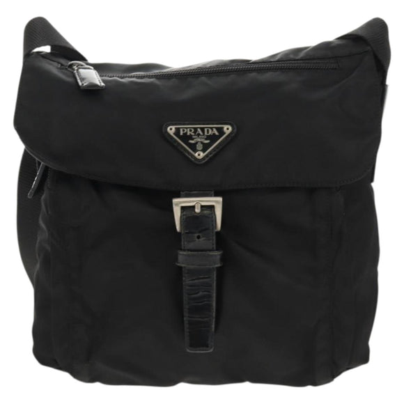 PRADA Shoulder Bag Nylon Silver Black Auth 158487